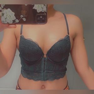 Forest green push up lace crop top corset.